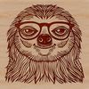 A cartoon sloth wearing glasses with a calm expression.