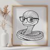Colorful Cartoon Snake in Vector Style A cartoon snake wearing glasses in a vector design style.