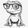Cute Lizard Cartoon Wearing Glasses A cartoon lizard wearing glasses sits on a rock, its reptilian features clearly defined in vector format.
