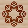 A delicate, intricate snowflake design with symmetrical patterns and sharp edges.