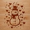 A winter-themed snowman with heart decorations made from bold lines and simple shapes.