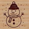 A winter scene featuring a snowman made from stacked snow blocks with a carrot nose and coal eyes.