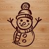 A white snowman standing on a snowy base in a winter scene.