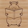 A South American rodent, the capybara, is shown reading a book in a natural setting.