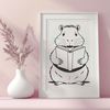 Riverbank Reading Rodent SVG A rodent with webbed feet and brown fur sitting on the bank of a river reading a book.
