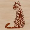 A sitting ocelot in profile, depicted as a vector illustration suitable for digital design.
