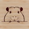 A close-up illustration of a South American capybara peeking out from behind a tree.
