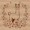 A stylized illustration of a South American camelid with soft fur.