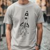 Stylized Rocket Ship in Cosmos A stylized illustration of a futuristic rocket ship soaring through the cosmos.