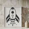 Rocket Ship Illustration in High-Resolution SVG Graphic design of a rocket ship with detailed controls and engines.