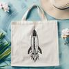 Stylized Rocket Ship Design A stylized illustration of a futuristic spaceship in outer space.