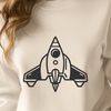 Celestial Vessel SVG Design A stylized illustration of a futuristic spaceship in flight through the cosmos.