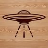 Cosmic Explorer Vector A futuristic spaceship hovering in space with stars and planets in the background.