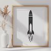 Cosmic Spacecraft in Flight Vector illustration of a spaceship in flight through space with stars and planets in the background.