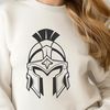 Male Figure in Helmet Vector Art A warrior's helmet is worn by this male figure with a stern expression, depicted in a clean line style.