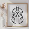 Detailed Spartan Helmet Illustration A detailed illustration of a warrior in ancient Greek armor, including a distinctive helmet, ready for battle.