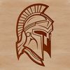 A vector illustration of a Spartan warrior wearing a helmet and armor.