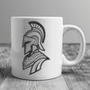 A stylized illustration of a ancient Greek warrior, dressed in traditional armor, with a distinctive helmet.