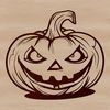 Spooky Pumpkin Symbolism A stylized illustration of a jack-o'-lantern surrounded by witchcraft symbols on a dark background.