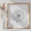 An intricate design of a spider's web created with precise lines and shapes.