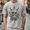 Gothic Skull Illustration with Floral Motifs A gothic-inspired skull illustration featuring intricate details and floral motifs.