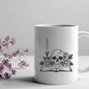 Mysterious Gothic Skull Design A detailed, hand-drawn illustration of a Gothic-style skull with intricate designs, surrounded by a mysterious atmosphere.