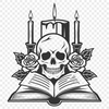 Gothic Rose Skull Decor A stylized Gothic skull adorned with a rose and surrounded by a decorative border.