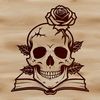 Skull with Floral Gothic Accents A detailed illustration of a skull with gothic-inspired designs, suitable for crafting and design projects.
