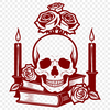 Ornate Skull Design Vector A detailed illustration of a gothic skull surrounded by various symbols and motifs.