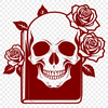 Stylized Skull with Floral Center A stylized gothic-style skull with a rose at its center, suitable for crafting and design projects.