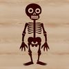 A detailed illustration of a standing skeleton, depicted as a human body with bony features.