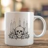 Candlelit Gothic Design Clip Art A stylized, Gothic-style skull design with a candle flame and rose motif, suitable for vector art and craft projects.