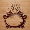 Spooky Witch's Brew SVG Clip Art A stylized illustration of a witch's cauldron surrounded by spooky autumnal elements.