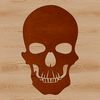 A black silhouette of a skull against a white background.
