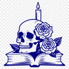 Elegant Victorian-Style Skull Design SVG A stylized illustration of a skull surrounded by candles, roses, and a book, in a Gothic design.