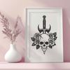 Gothic Skull Illustration for Halloween Decor A detailed illustration of a skull with intricate designs, perfect for Halloween crafts and decorations.