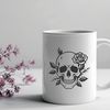 Gothic Skull with Rose Decoration A stylized gothic skull adorned with a single rose, suitable for Halloween designs and vector graphics.