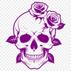 Gothic Skull Decorations in Floral Patterns A stylized gothic skull with intricate details and floral motifs surrounding it.