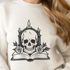 Intricate Gothic Skull with Candle and Rose A Gothic-style skull with intricate details, surrounded by a candle and rose, in a vector format.