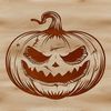 Spooky Pumpkin Illustration A stylized illustration of a jack-o-lantern on a dark background, surrounded by witchcraft symbols.