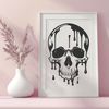 Free Halloween Decorations Clip Art A gothic-inspired illustration of a dripping skull with intricate details, suitable for Halloween decorations or designs.