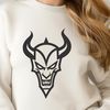 A stylized illustration of the devil with horns and a pitchfork, suitable for Halloween decorations or themed designs.