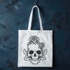 Ornate Skull Vector Art A stylized skull design with intricate details and ornate elements set against a dark background.
