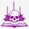 Spooky Skull Illustration with Rose and Candle A stylized illustration of a skull surrounded by a rose and lit by a candle, suitable for Halloween designs and vector art.