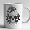 Rose Adorned Skull Illustration A stylized illustration of a skull adorned with a rose, suitable for Halloween decorations or designs.