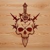Free SVG Dagger Skull Design A detailed illustration of a Gothic-style skull with a dagger at its base, suitable for various crafting projects.