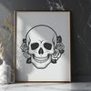 Gothic Floral Skull Design A vector illustration of a skull with a floral twist, adorned with a stylized rose motif in a spooky Gothic aesthetic.