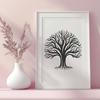 A spooky tree with witchcraft elements and autumnal foliage in a vector design format.