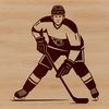 A detailed illustration of a hockey player in action, suitable for vector graphics.