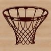 A high-resolution illustration of a basketball with a visible net and hoop.